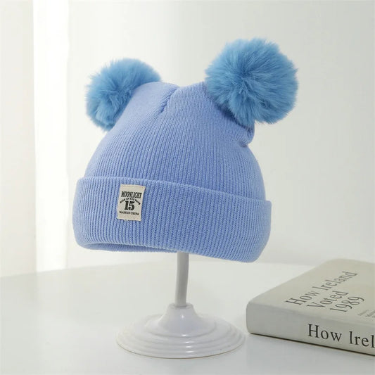 Double Pompom Beanie Baby Blue