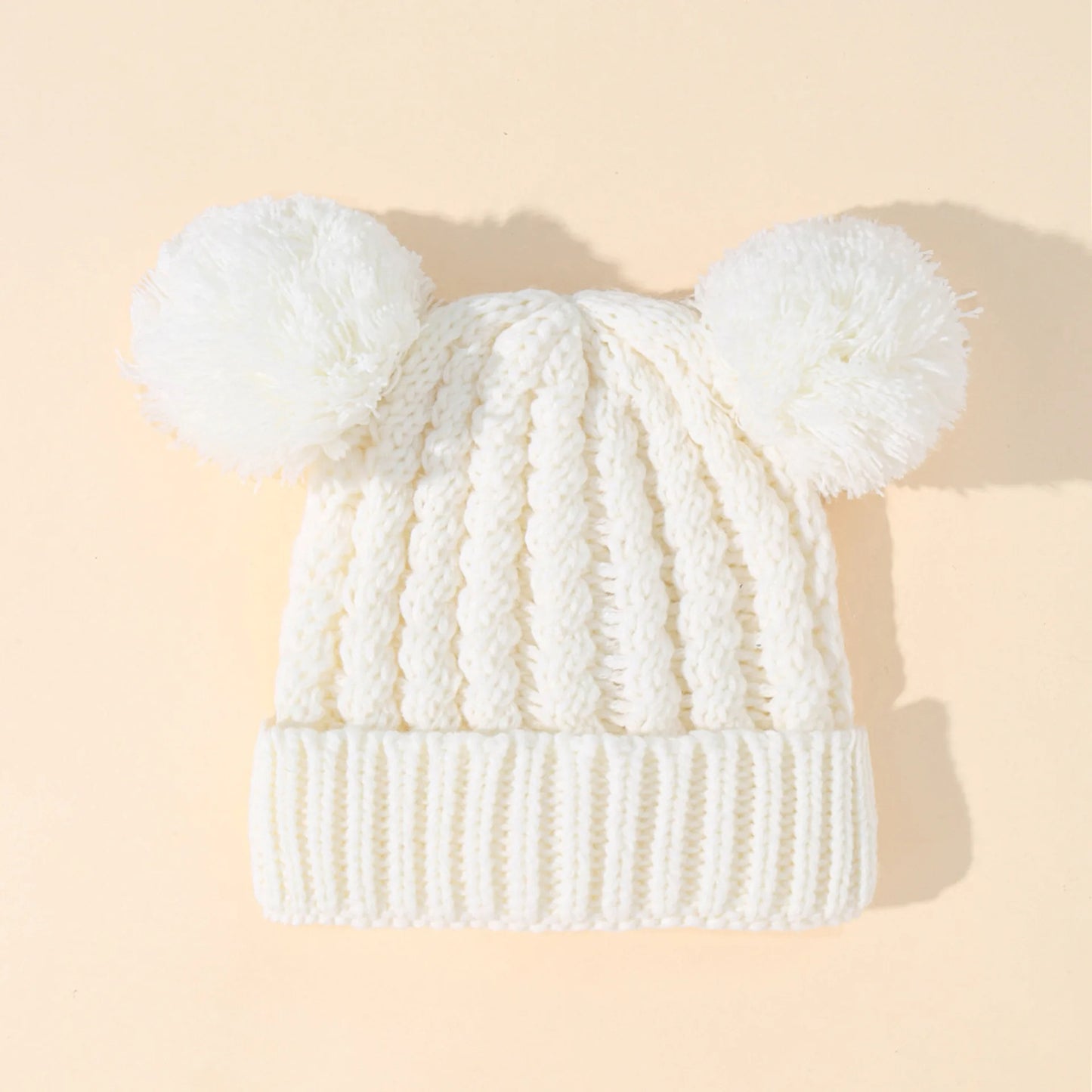 Double Pompom Beanie White