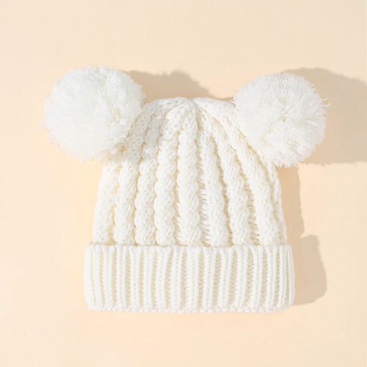 Double Pompom Beanie White