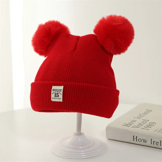 Double Pompom Beanie Baby Red